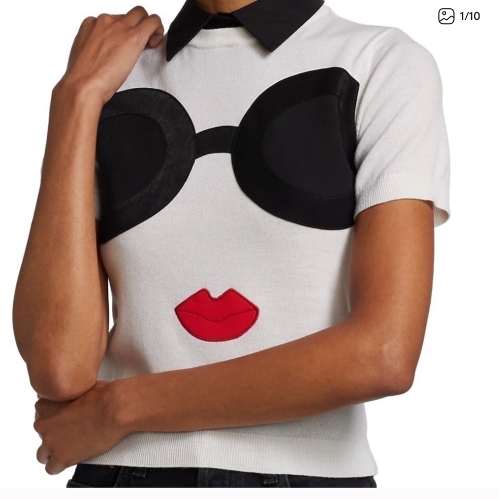 Alice + Olivia Graphic Face Sweater in Black and Red